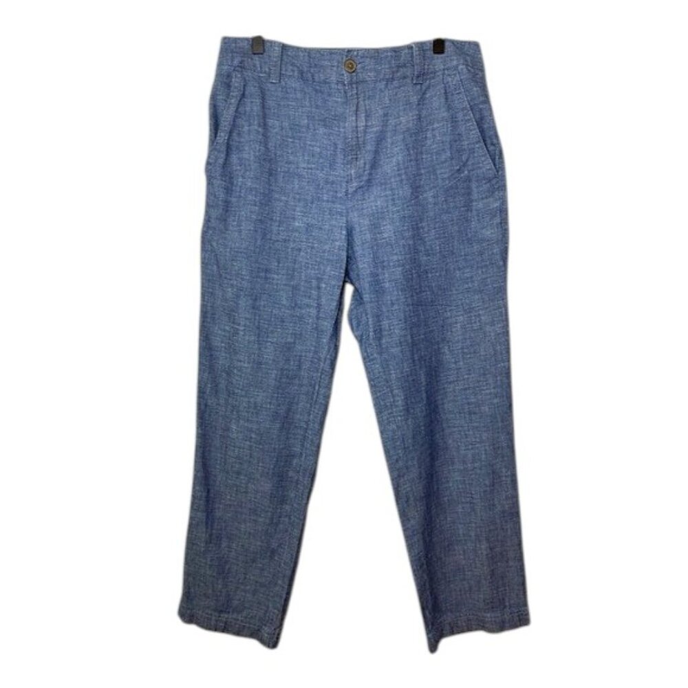 GAP Girlfriend sz 8 Chambray Blue Cotton Khaki Lightweight Pants Jeans Cropped